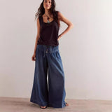 Women Wide Leg Lace-Up Jeans